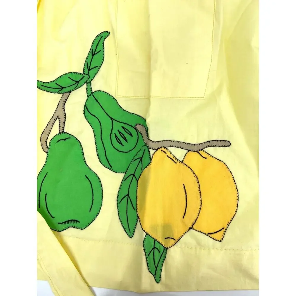 Vintage Kitchen Apron Handmade Appliqué Fruit Yellow